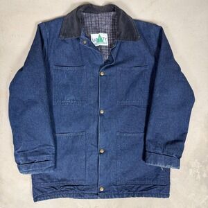 70s Denim Chore Coat Liberty Blanket Lined Blue Corduroy Collar large